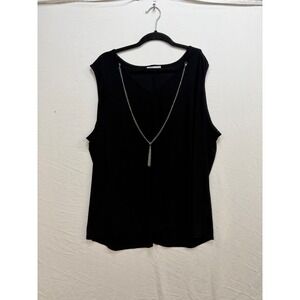89th + Madison Womens 2X Black V-Neck Tank Top with Removable Tassel Chain